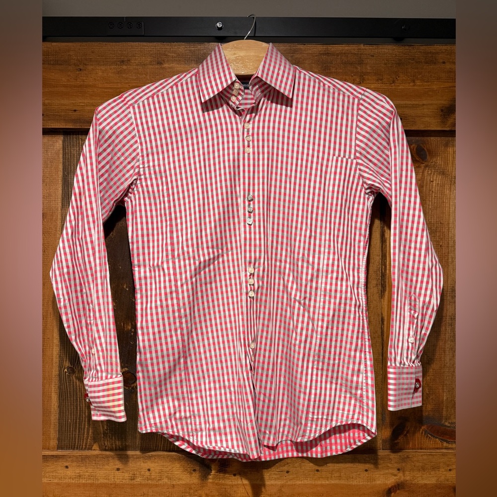 BOGOSSE dress shirt - Size 3 (Medium) Pink Gray Silver‎ Gingham Print